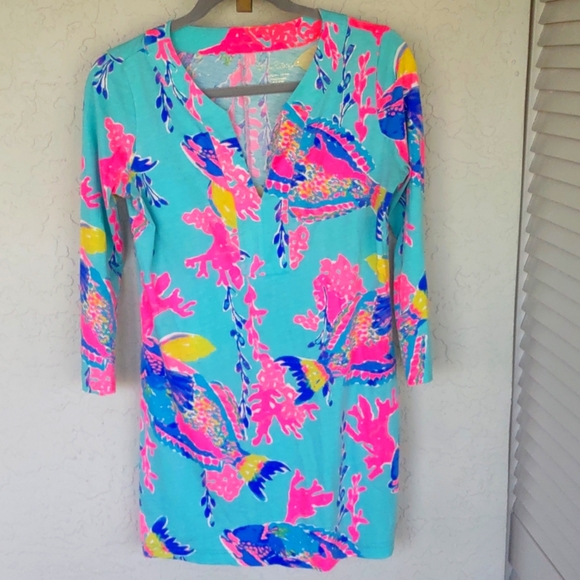 Lilly Pulitzer Shorely Blue Sandstorm Riva Dress Size Extra Small EUC - Picture 2 of 12